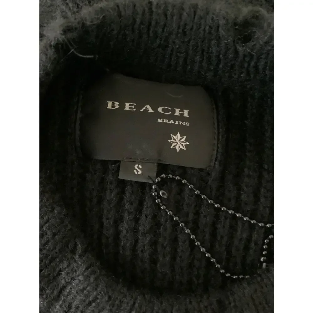 Beach Brains Men's Small Black Session Ribbed Knit Alpaca Wool Sweater U1-21